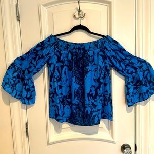 Lilly Pulitzer, silky blue off the shoulder top, never worn!
